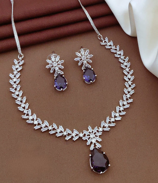 Purple Teardrop Crystal Necklace Set