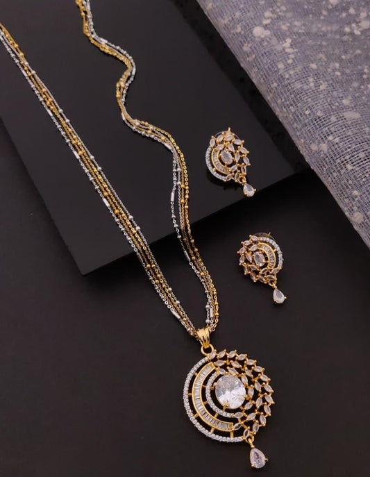 Gold Swirl Crystal Pendant Set