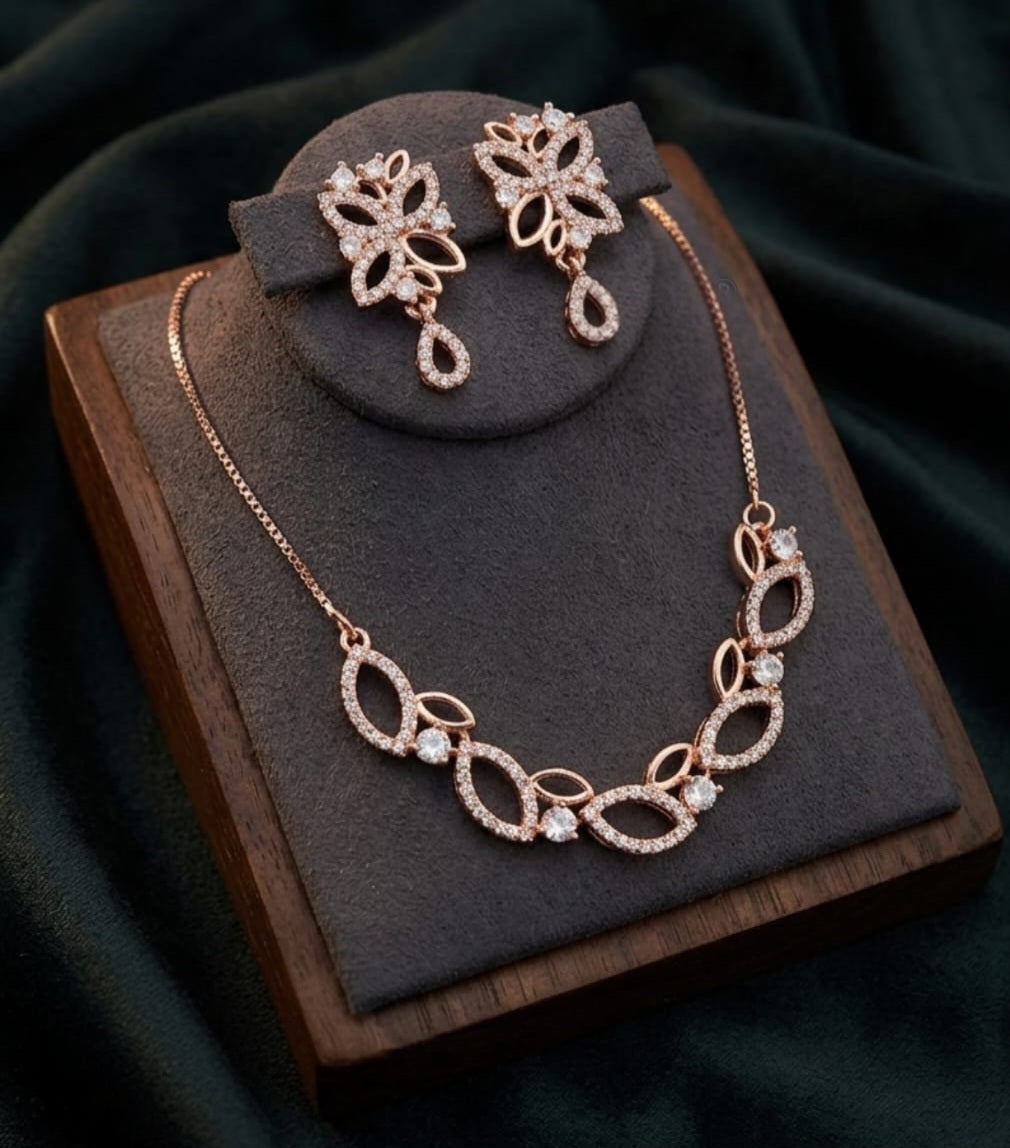 Rose Gold Oval Leaf Jewelry Set