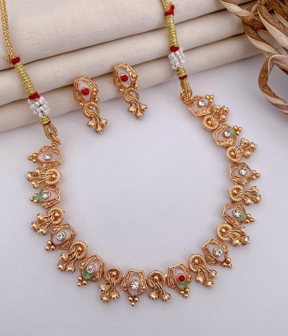 Pastel Kundan Vine Necklace Set