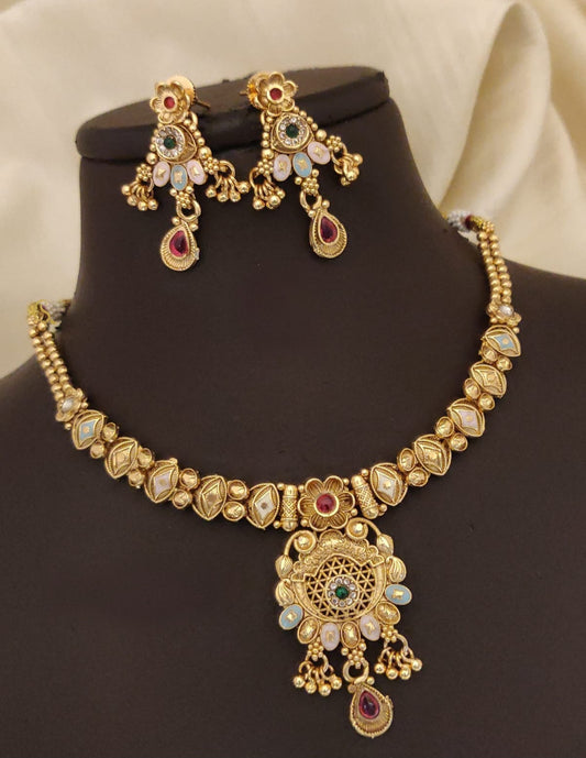 Ruby Emerald Pastel Kundan Choker Set