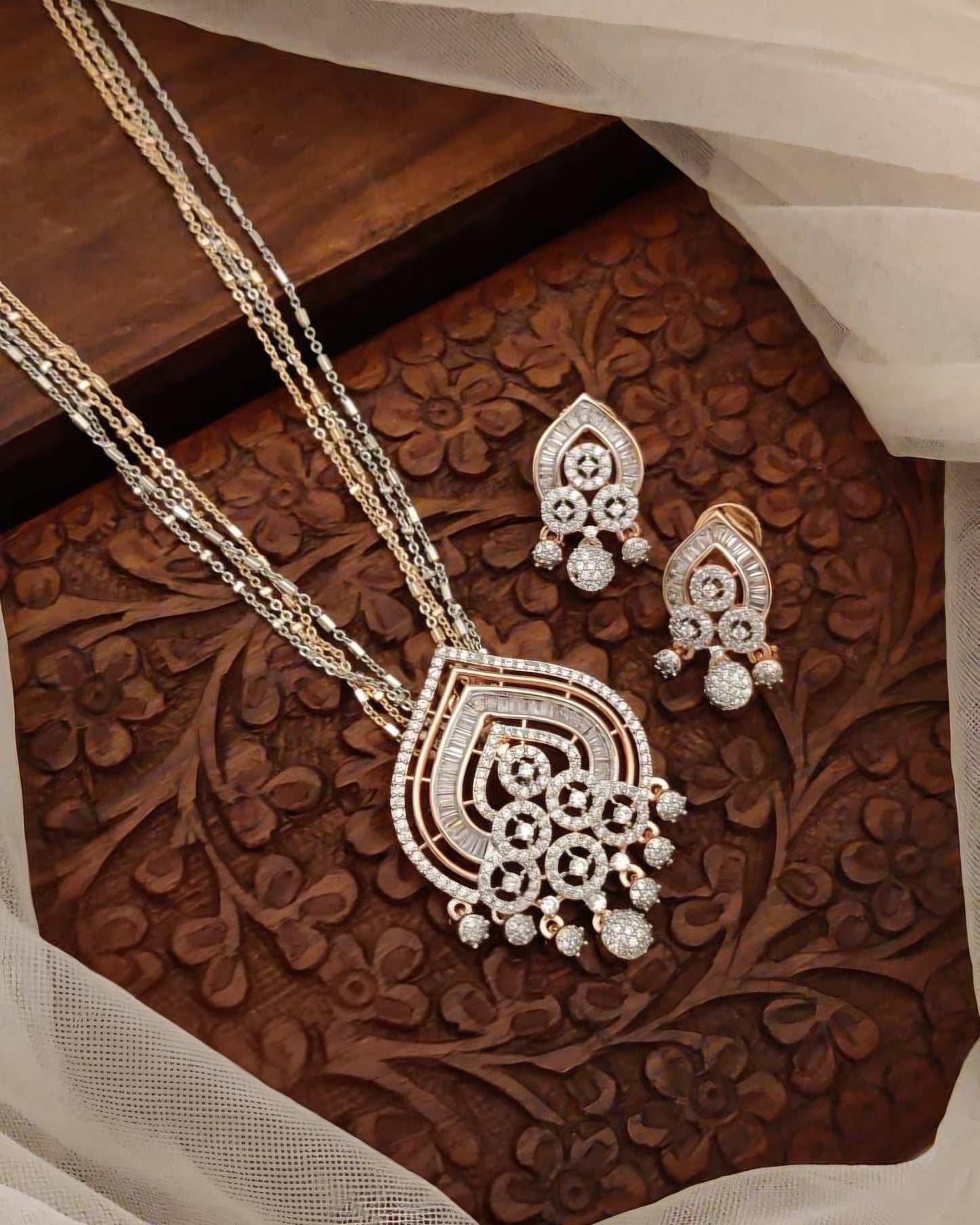 Ivory Pearl Crystal Tear Drop Pendant Set