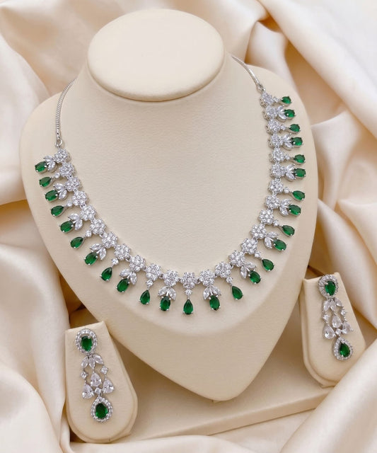 Emerald Drop Crystal Necklace Set