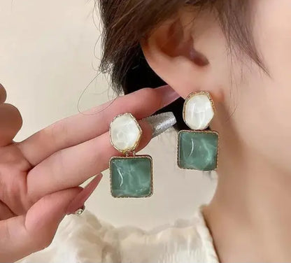 Green Crystal Korean Earrings