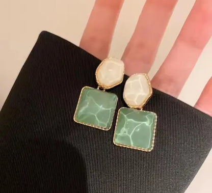 Green Crystal Korean Earrings