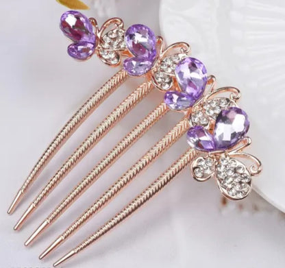 Purple Crystal Butterfly Hair Comb