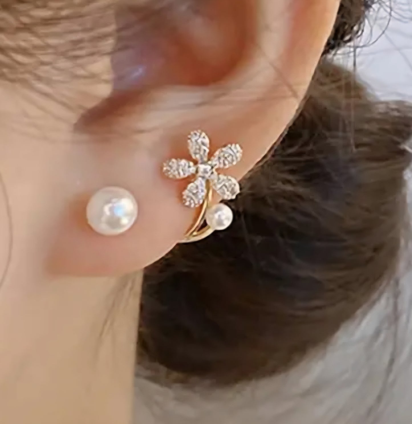 Chic Floral Pearl Ear Cuff Style Studs
