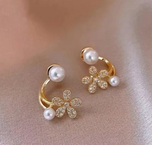 Chic Floral Pearl Ear Cuff Style Studs