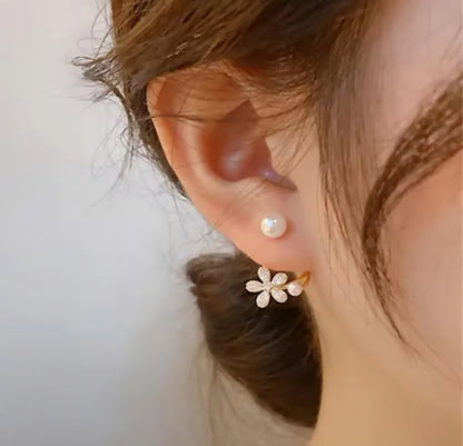Chic Floral Pearl Ear Cuff Style Studs