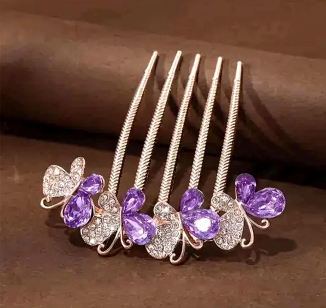 Purple Crystal Butterfly Hair Comb