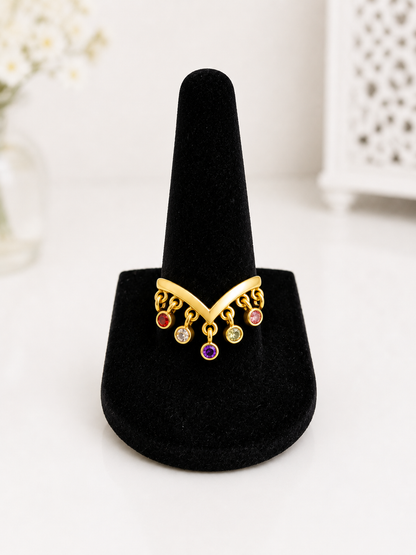 Multicolor Charm Drop Adjustable Ring