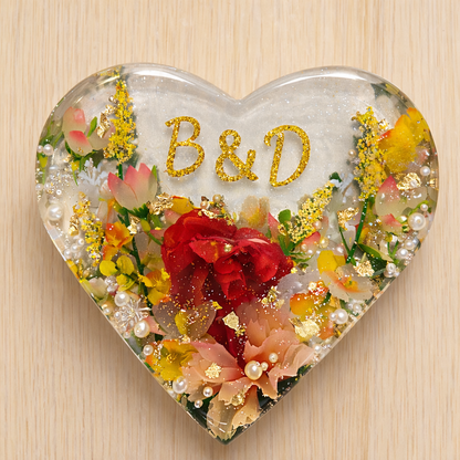 Custom Initials Floral Resin Heart Keepsake