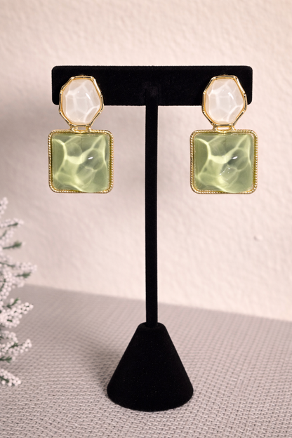 Green Crystal Korean Earrings