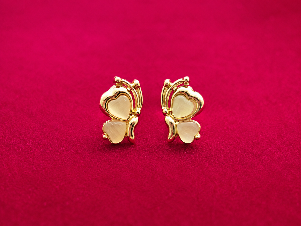 Gold Ivory Pearl Heart Butterfly Studs