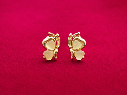 Gold Ivory Pearl Heart Butterfly Studs